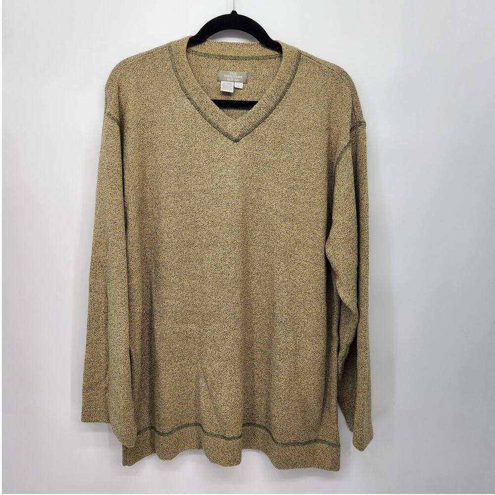 The Territory Ahead Yellow & Green Variegated Linen Blend Knit V-neck Sweater L